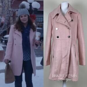 Pink Coat ASO Lorelai Gilmore Girls Double Breasted Wool Blend Winter Casual